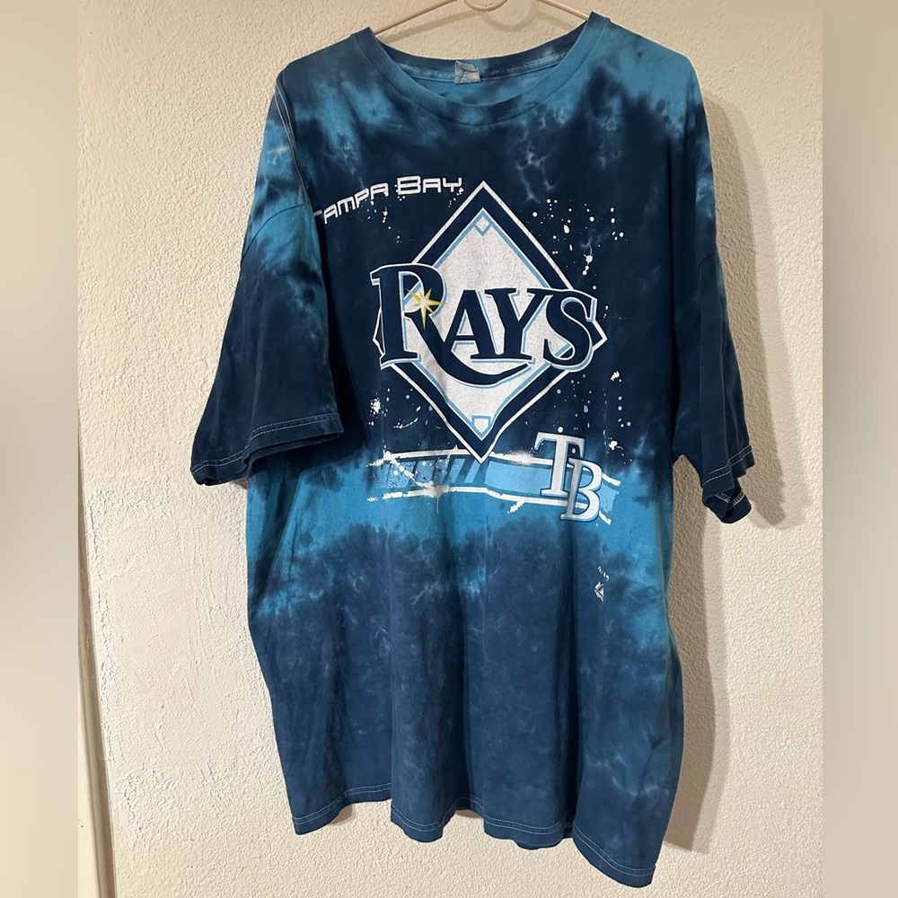 Tampa Bay Rays T-Shirt Blue Cotton Tie Dye MLB Graphic Logo Size XXL